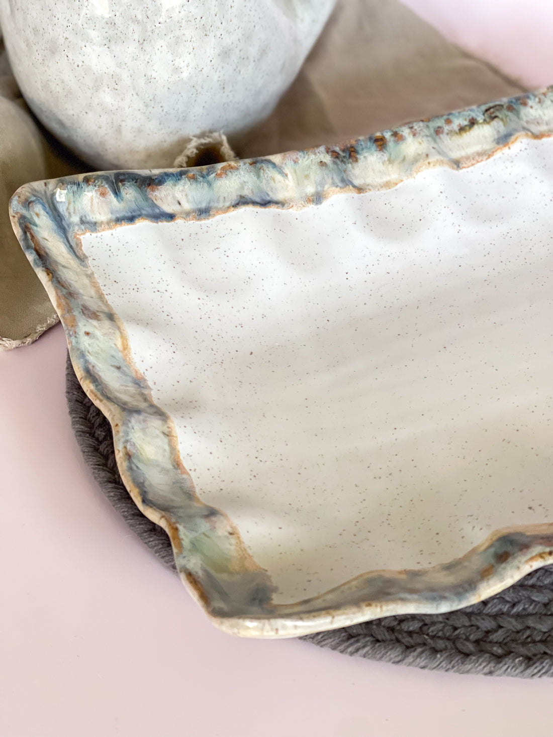 Etta B Pottery Magnolia Fluttered Rectangle Tray