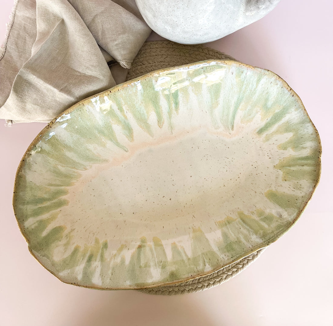 Etta B Pottery Matcha Latte Oval Sandwich Platter