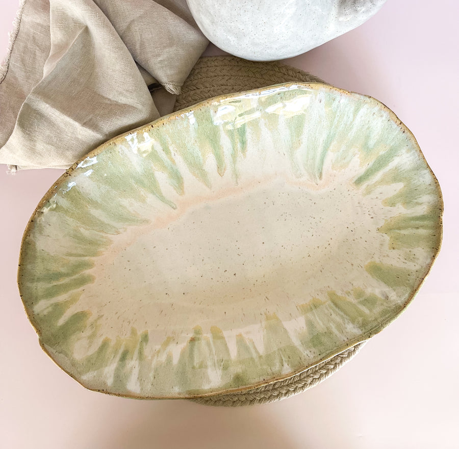 Etta B Pottery Matcha Latte Oval Sandwich Platter