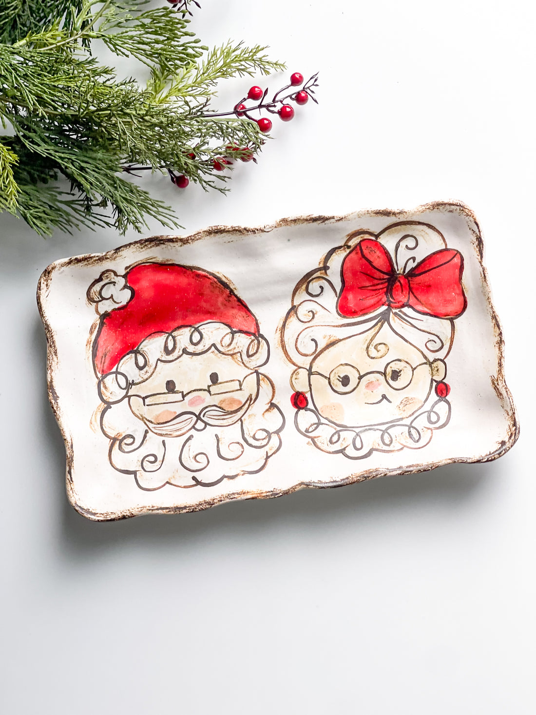 Etta B Pottery Mr And Mrs Claus Tray