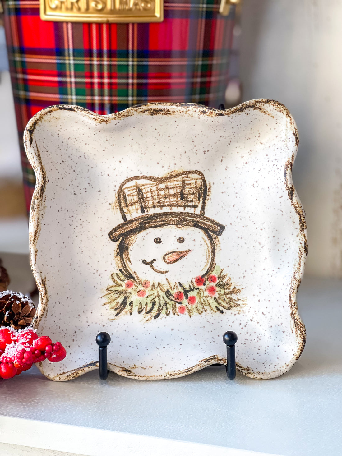 Etta B Pottery Mr Snowman Square Dish