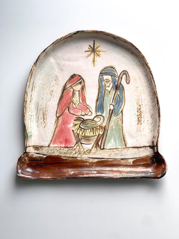 Etta B Pottery Nativity Snow Globe Tray