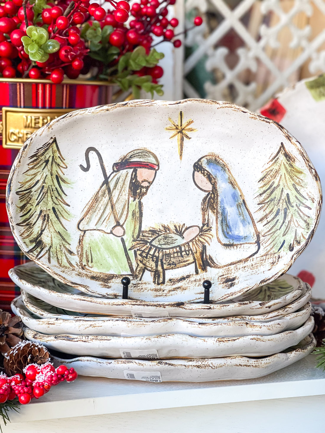 Etta B Pottery Oval Nativity Platter