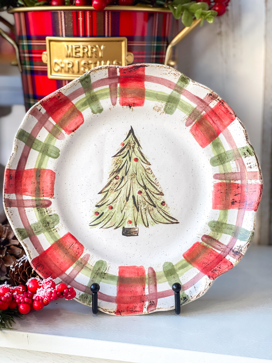 Etta B Pottery Plaid Tree Plate
