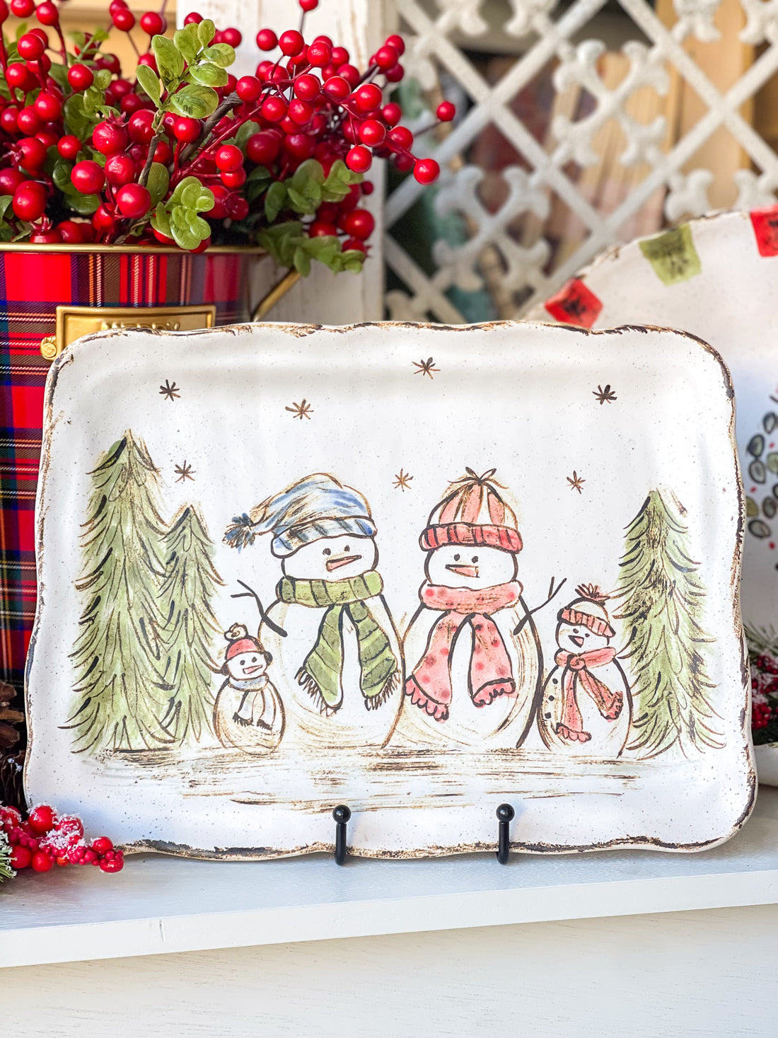 Etta B Pottery Snowman Family Platter