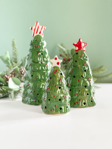 Green Ceramic Christmas Tree with Red Dots