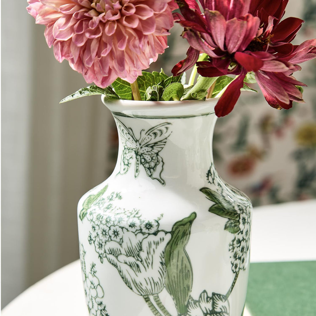 Floral Green And White Vase