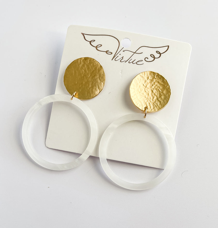 Gold Disc White Smoke Acrylic Earring