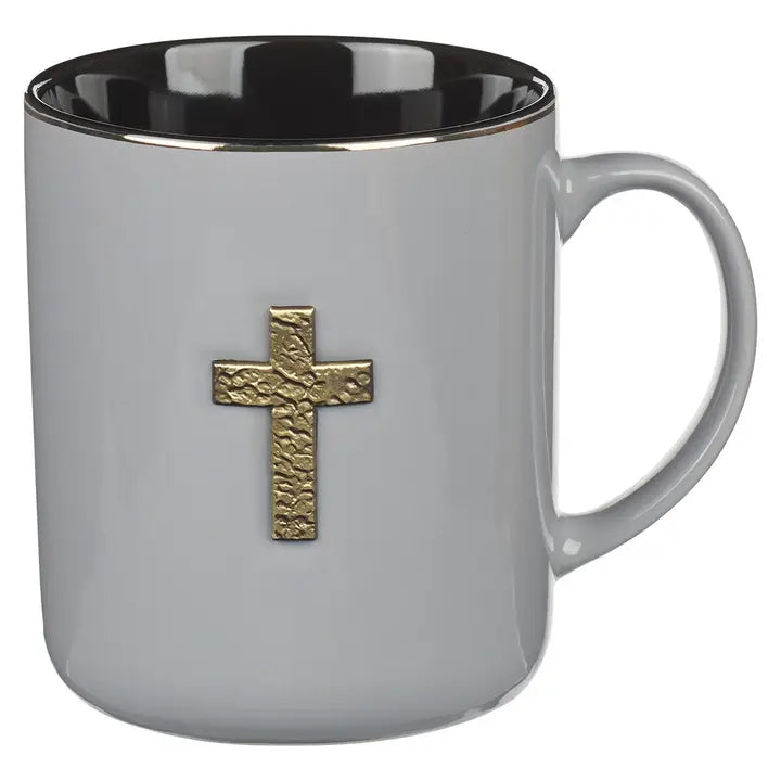 Grey Mug With Metal Cross