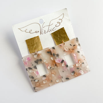 Hammered Square Pink Rose Acrylic Earring