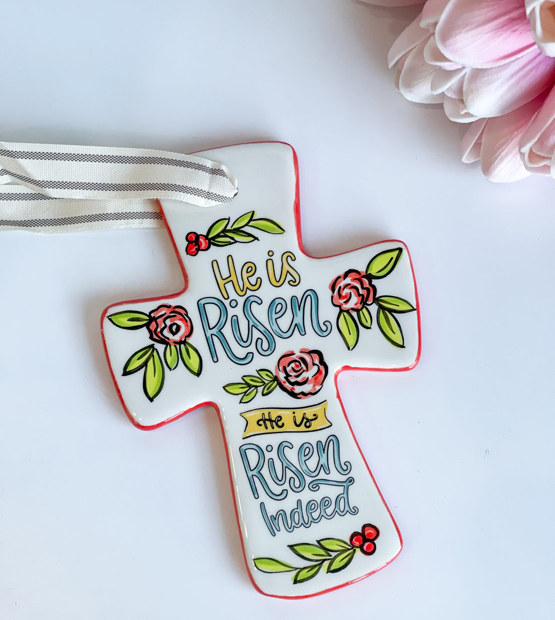 He Is Risen Ceramic Cross