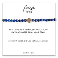 Lapis Faith Over Fear Cross Bracelet