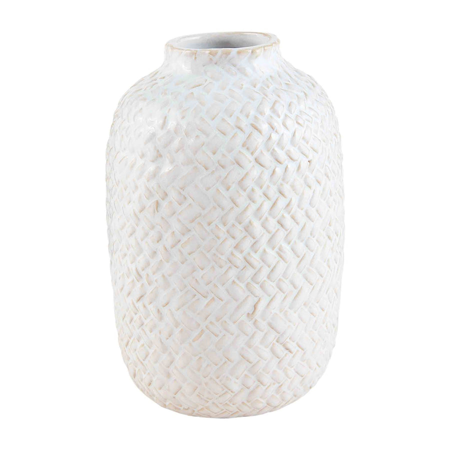 Large Textured Stoneware Vase with a Basketweave Pattern