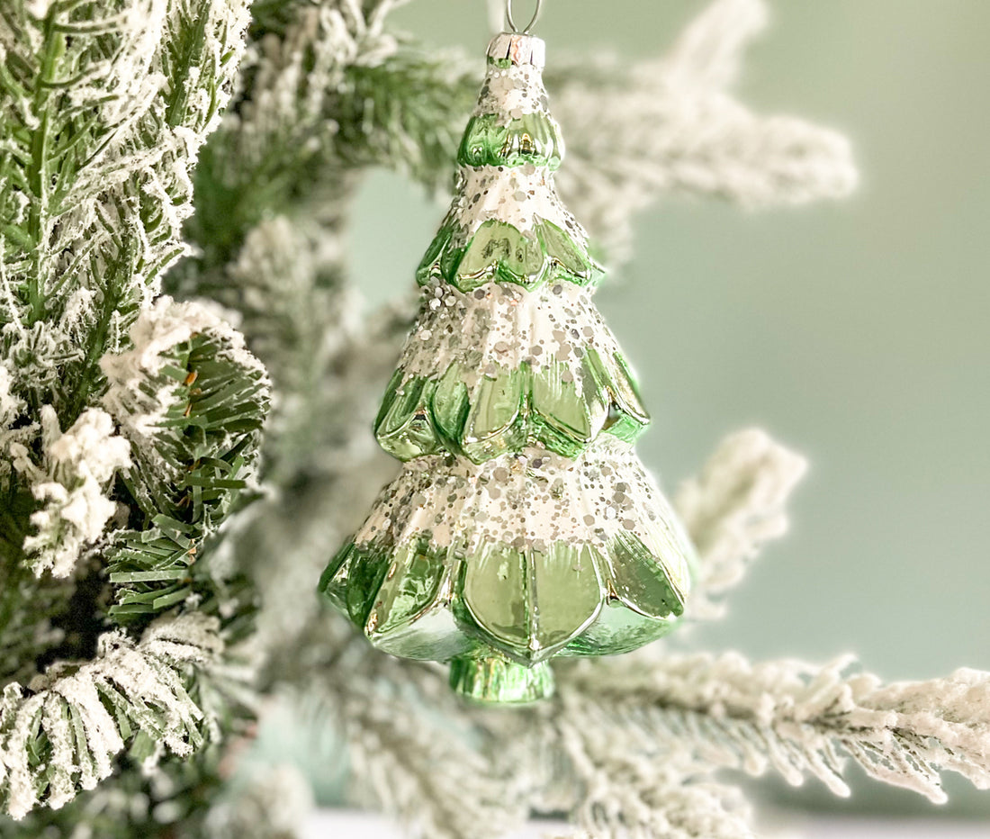 Lightly Snowy Glass Tree Ornament