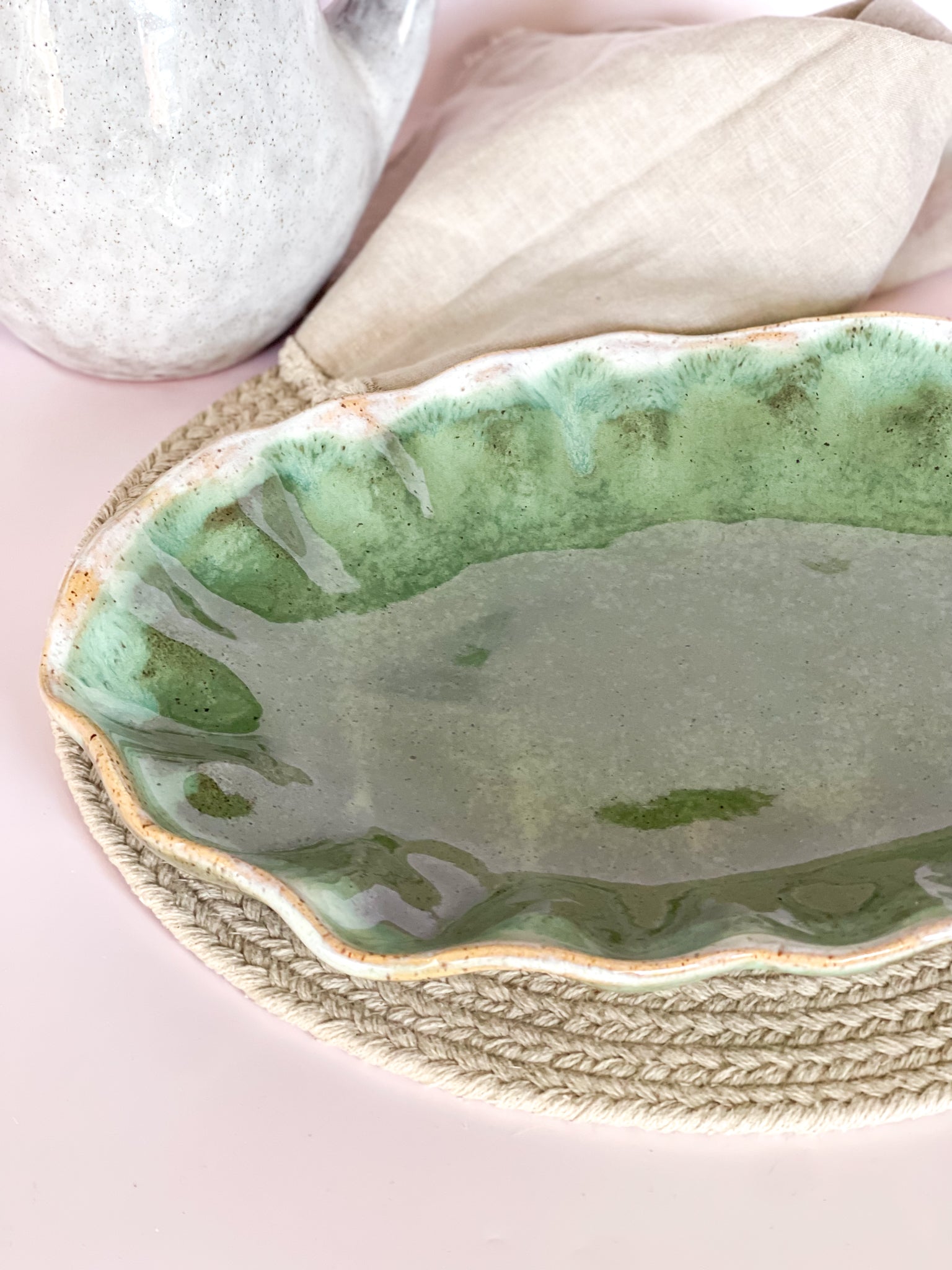 Etta B Pottery Matcha Leaf Fluttered Oval Platter | SouthernlyPlace