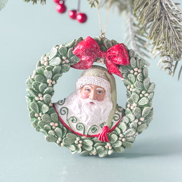 Mistletoe Wreath Santa Ornament
