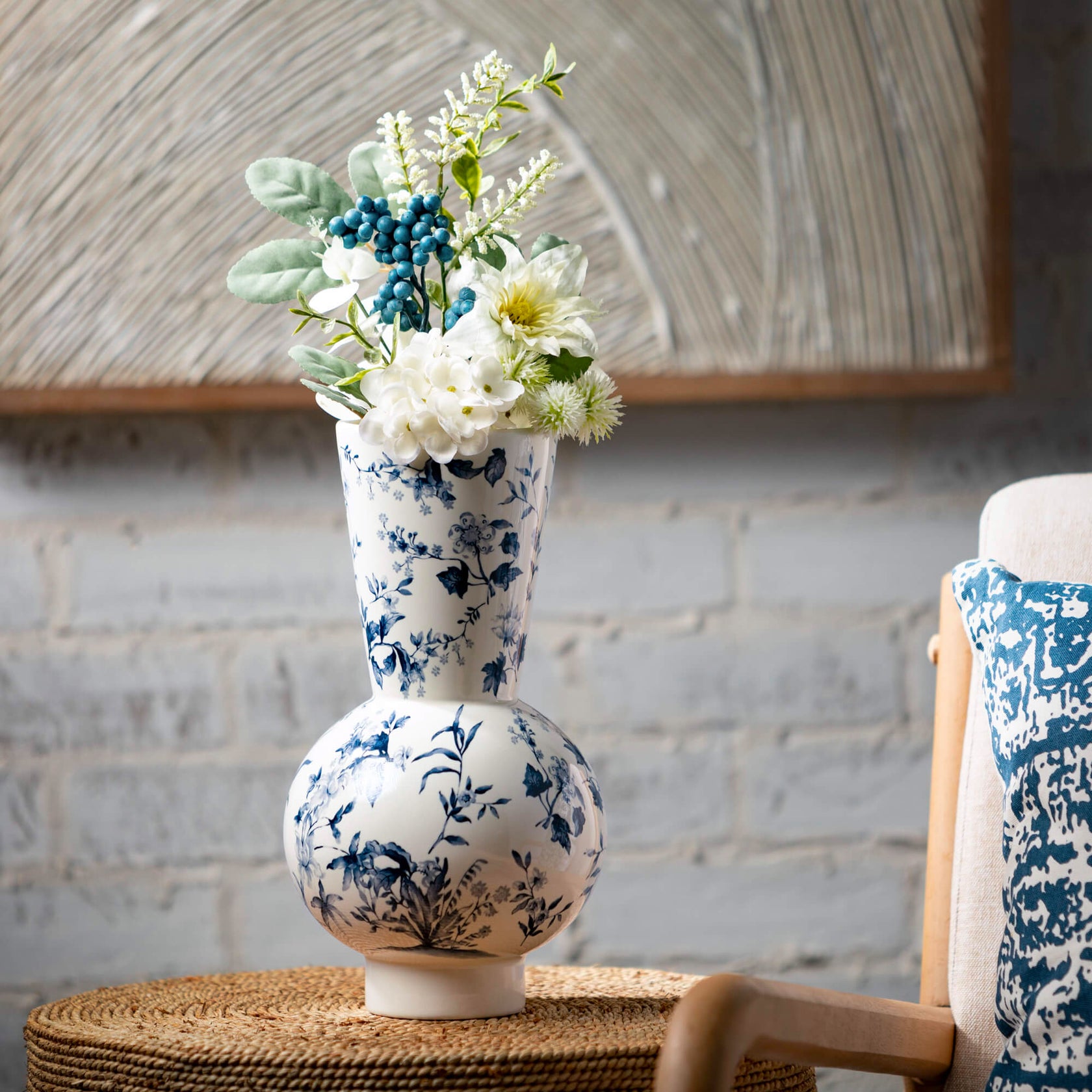 Modern Blue and White Floral Vase | SouthernlyPlace