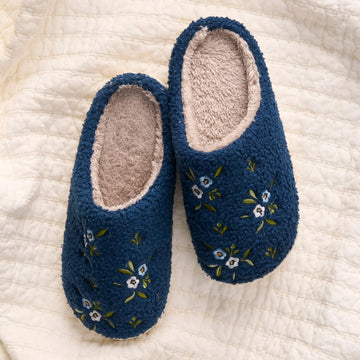 Navy Floral Slippers