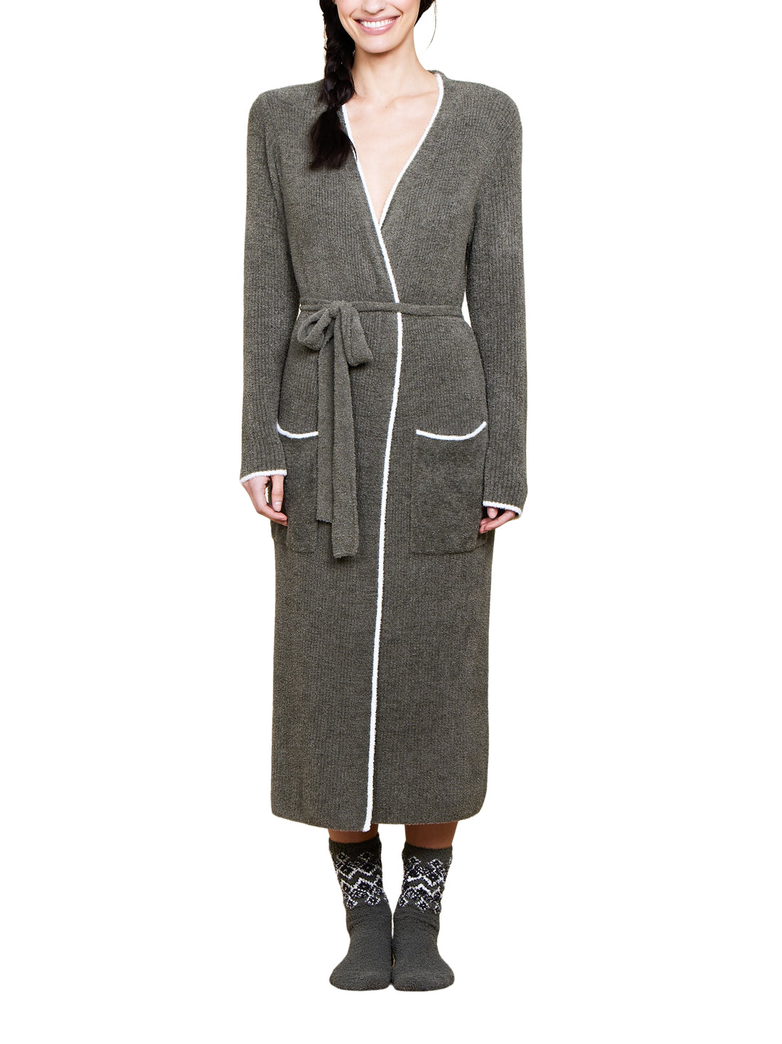Olive Pearl Ribbed Robe