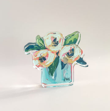 Pink And White Peonies Acrylic Block