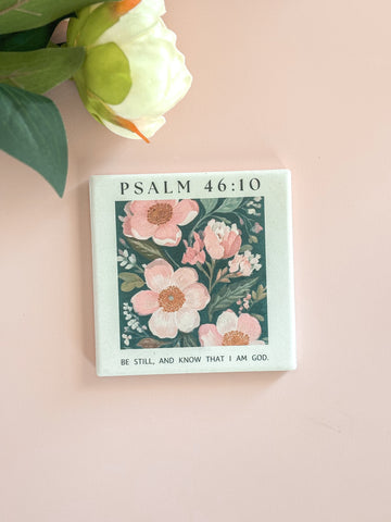 Psalm 46:10 Floral Coaster