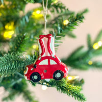 Read Car With Wreath Ornament