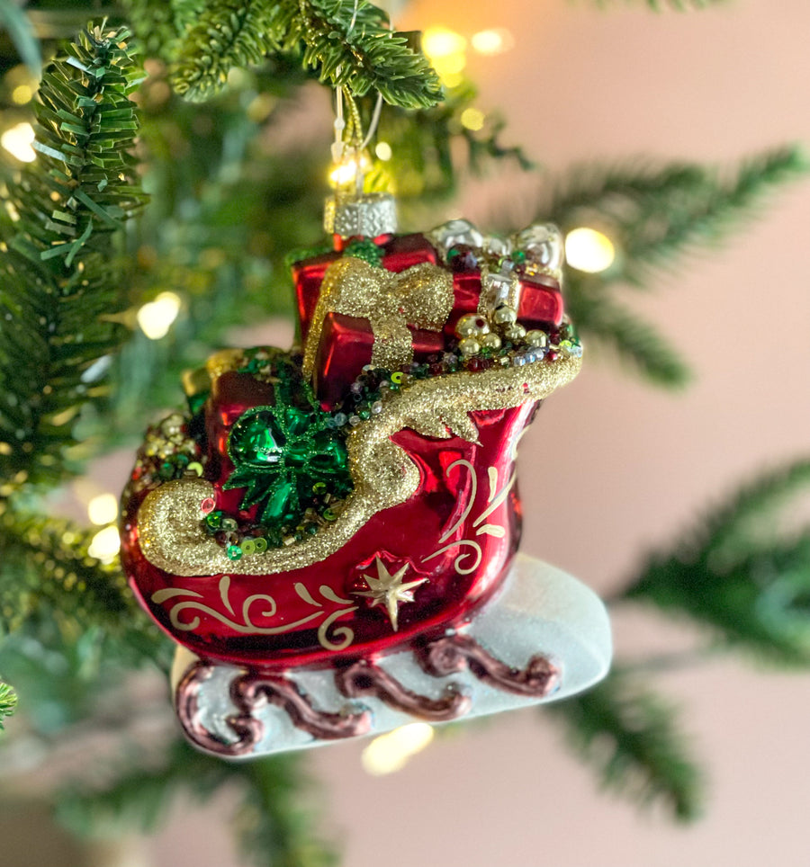 Red Santa Sleigh Ornament