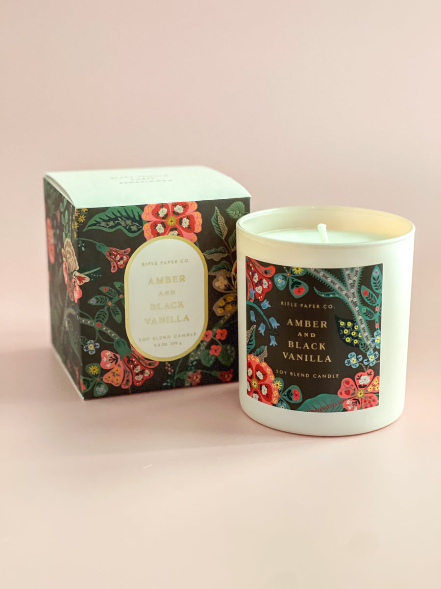 Rifle Paper Co Gracie Amber And Black Vanilla Glass Candle