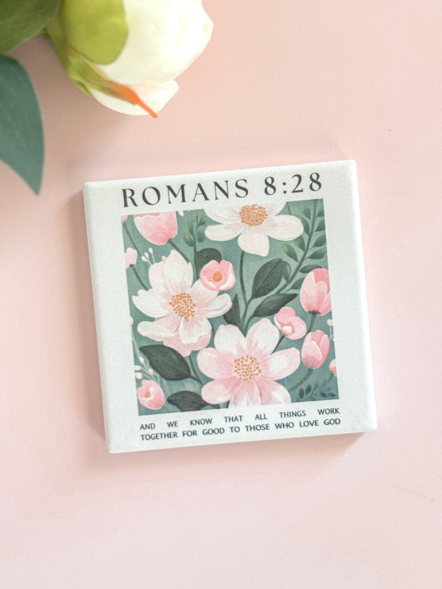 Romans 8:28 Floral Coaster