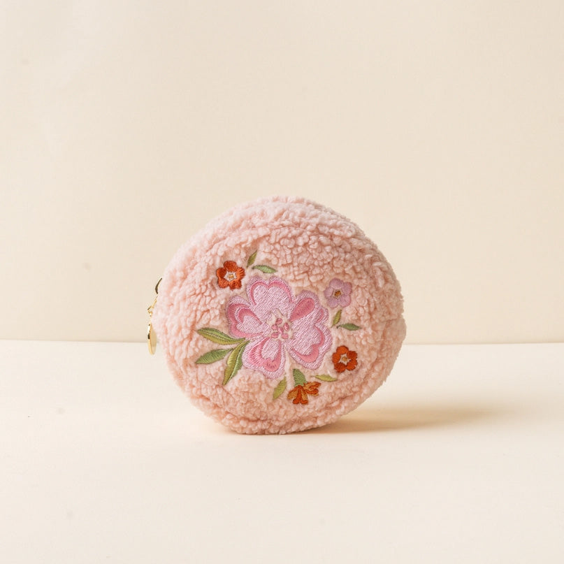 Round Pink Floral Pouch