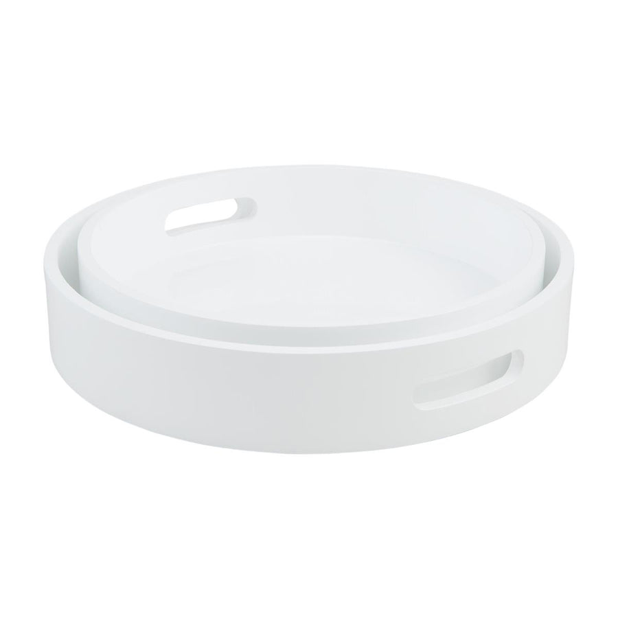 Round White Lacquer Tray With Handles