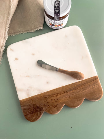 Scalloped Wood & Marble Serving Board
