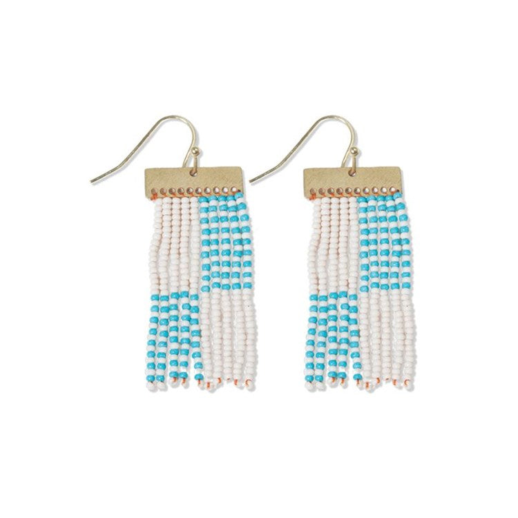 Scout Rectangle Hanger Blocks With Stripes Beaded Fringe Earrings