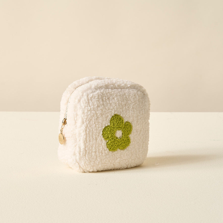 Square Green White Flower Pouch