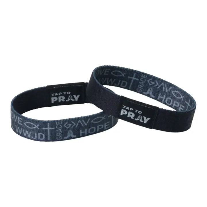Tap To Pray Wristband - Symbols of Faith Gray