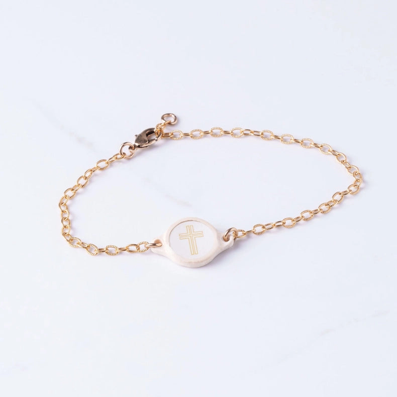 Tap To Pray Vanilla Cross Bracelet
