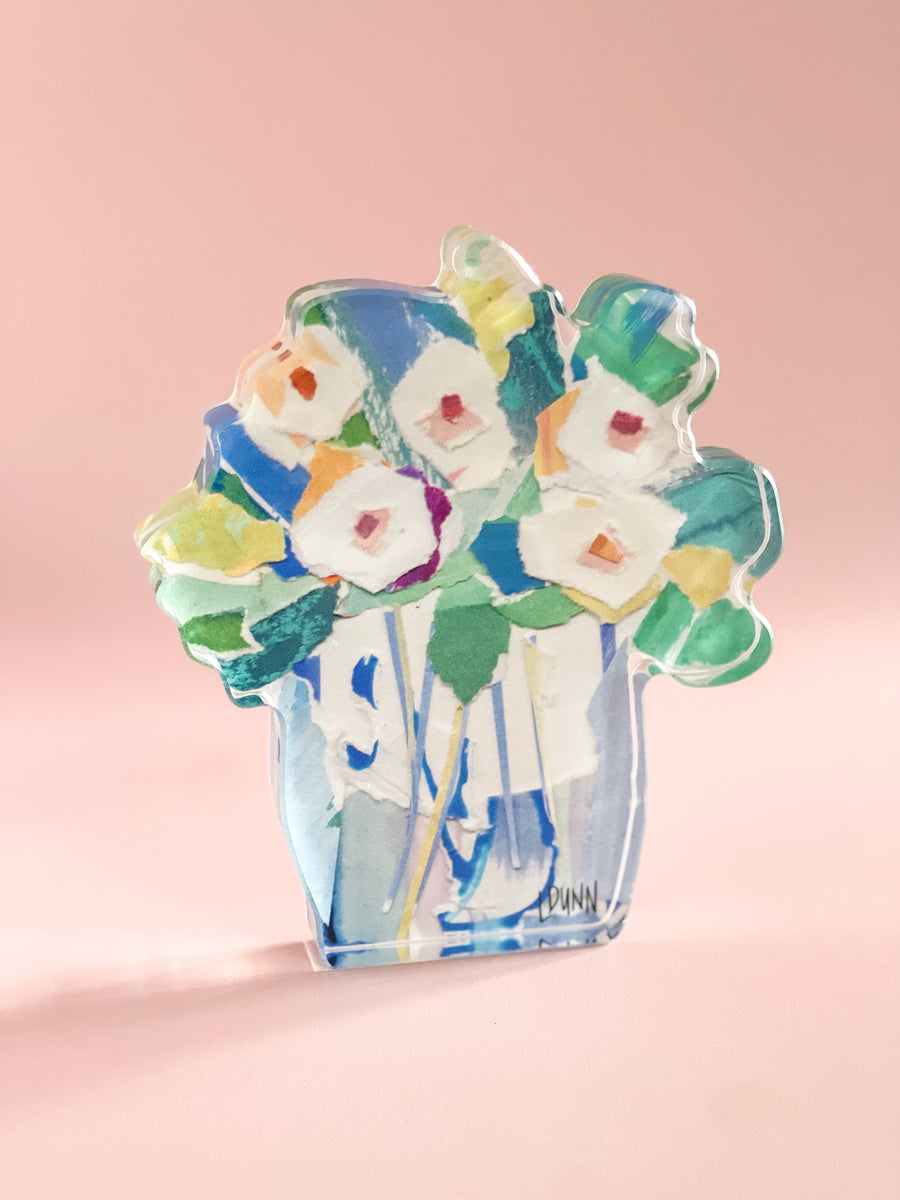 White And Blue Bloom Acrylic Block