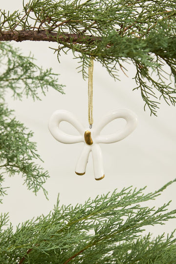 White And Gold Bow Ornament