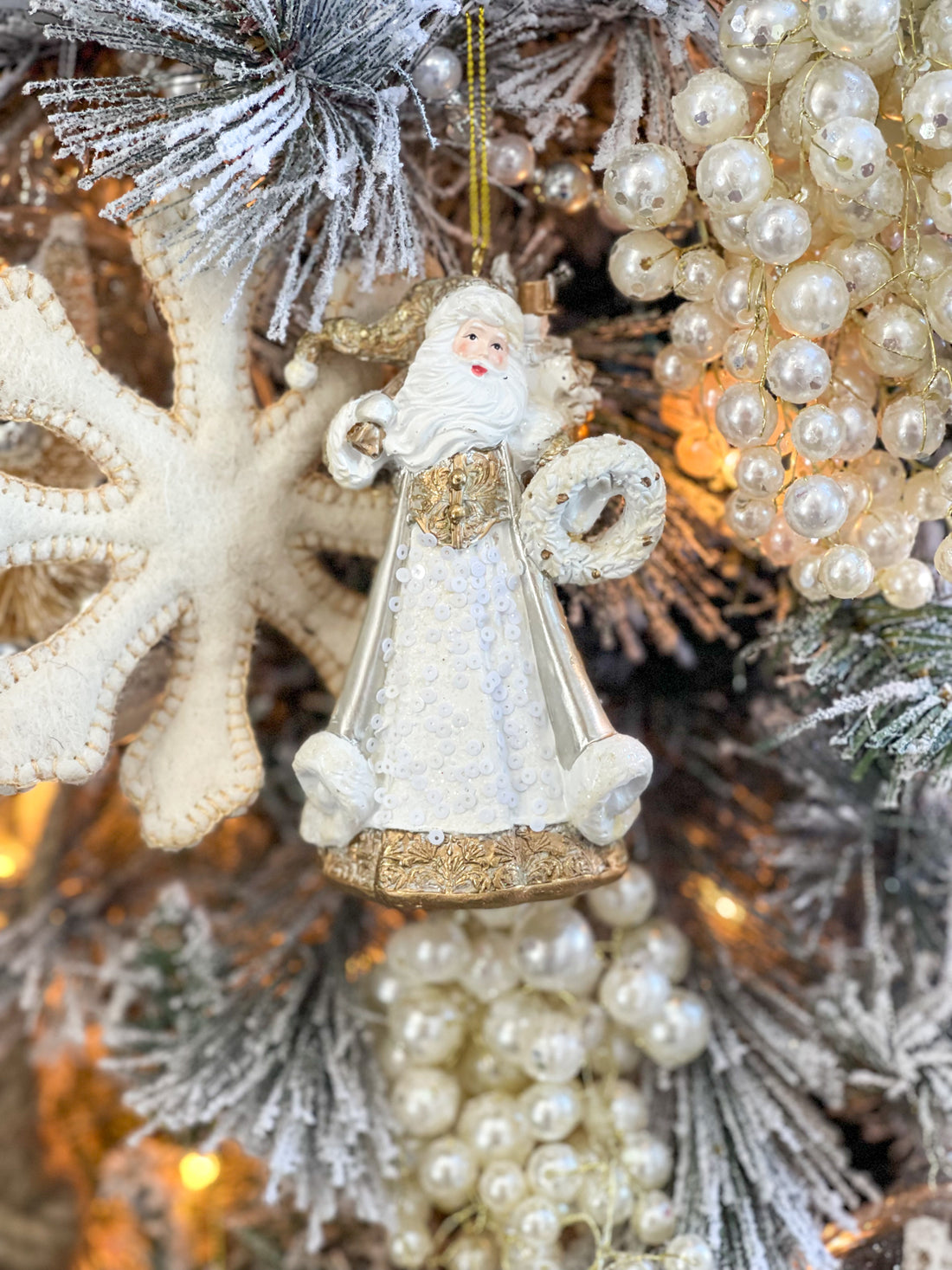 White And Gold Santa Ornament