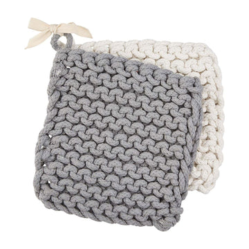 White And Gray Crocheted Pot Holder Set