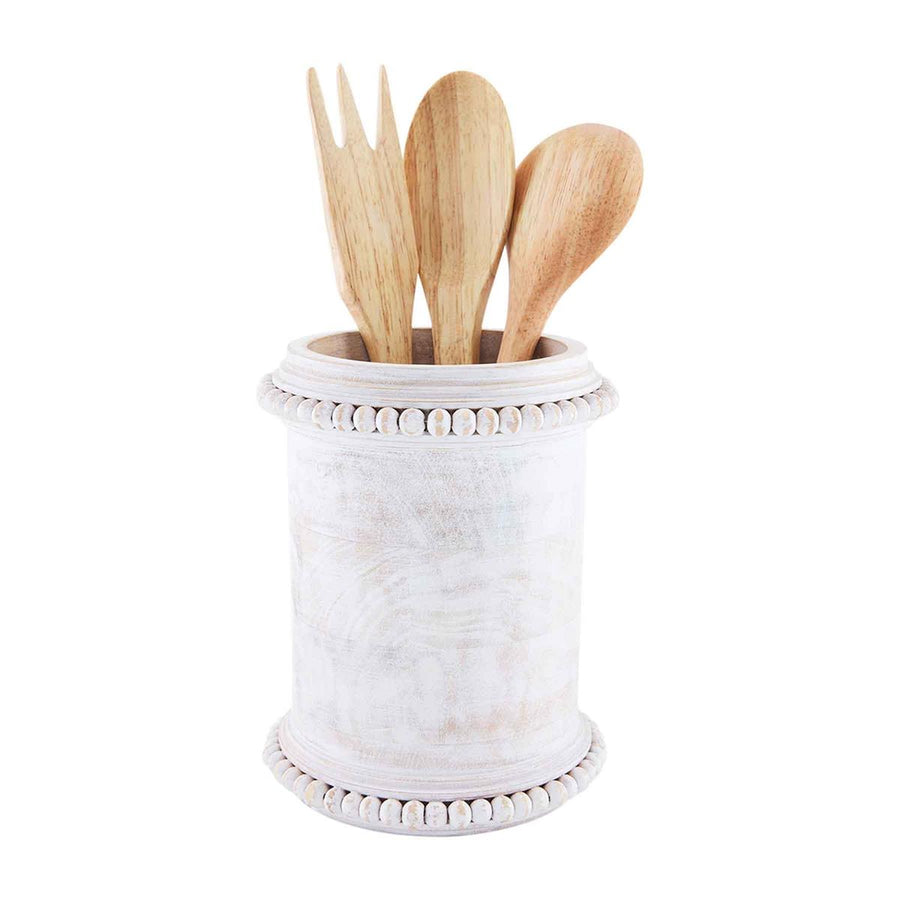 White Beaded Utensil Holder