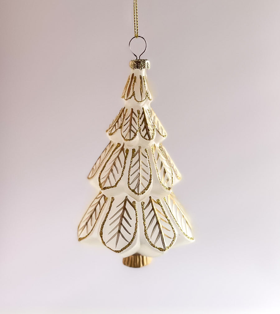 White Blown Glass Tree Ornament