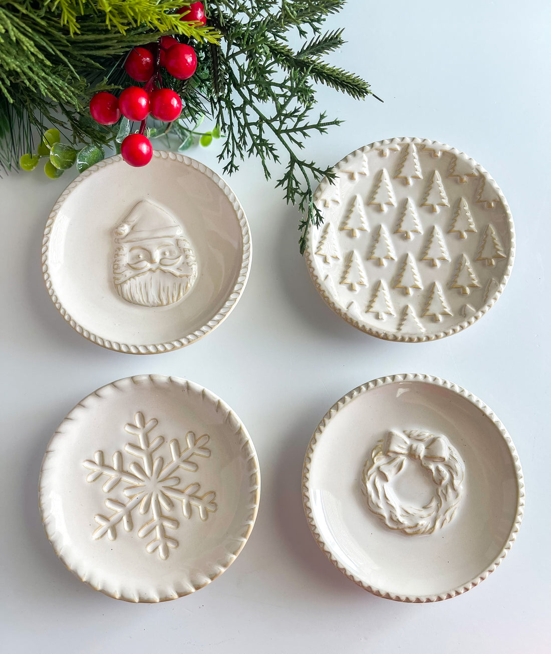 White Christmas Tidbit Plates