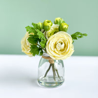 White Ranunculus Roses In Glass Vase with Faux Water