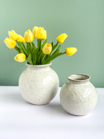 White Round Textured Vase