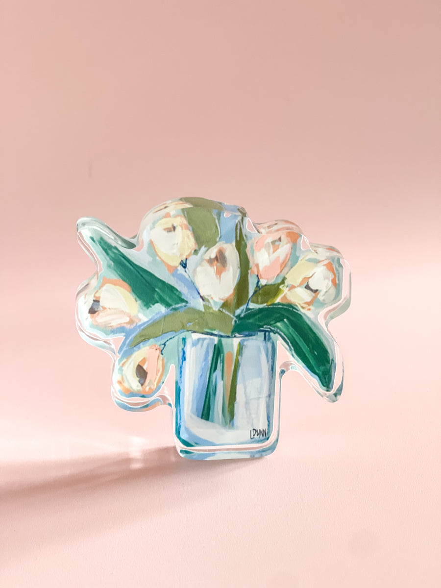 White Tulips Acrylic Block