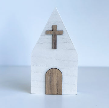 Whitewashed Wood Church Sitter