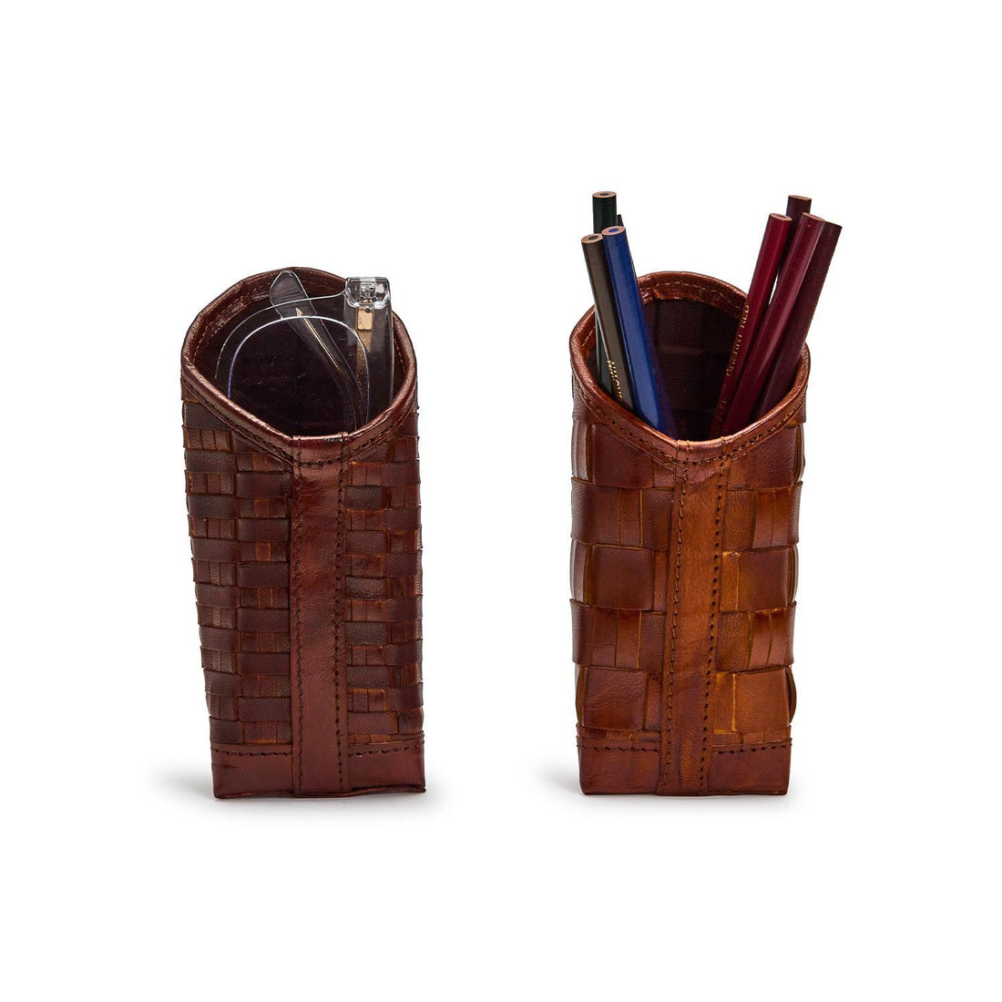 Woven Leather Standing Eyeglass Holder