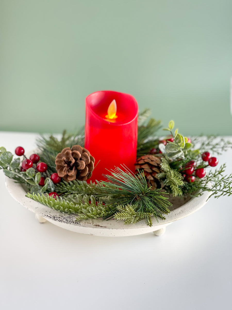 4.5 Inch Christmas Berry And Pine Candle Ring