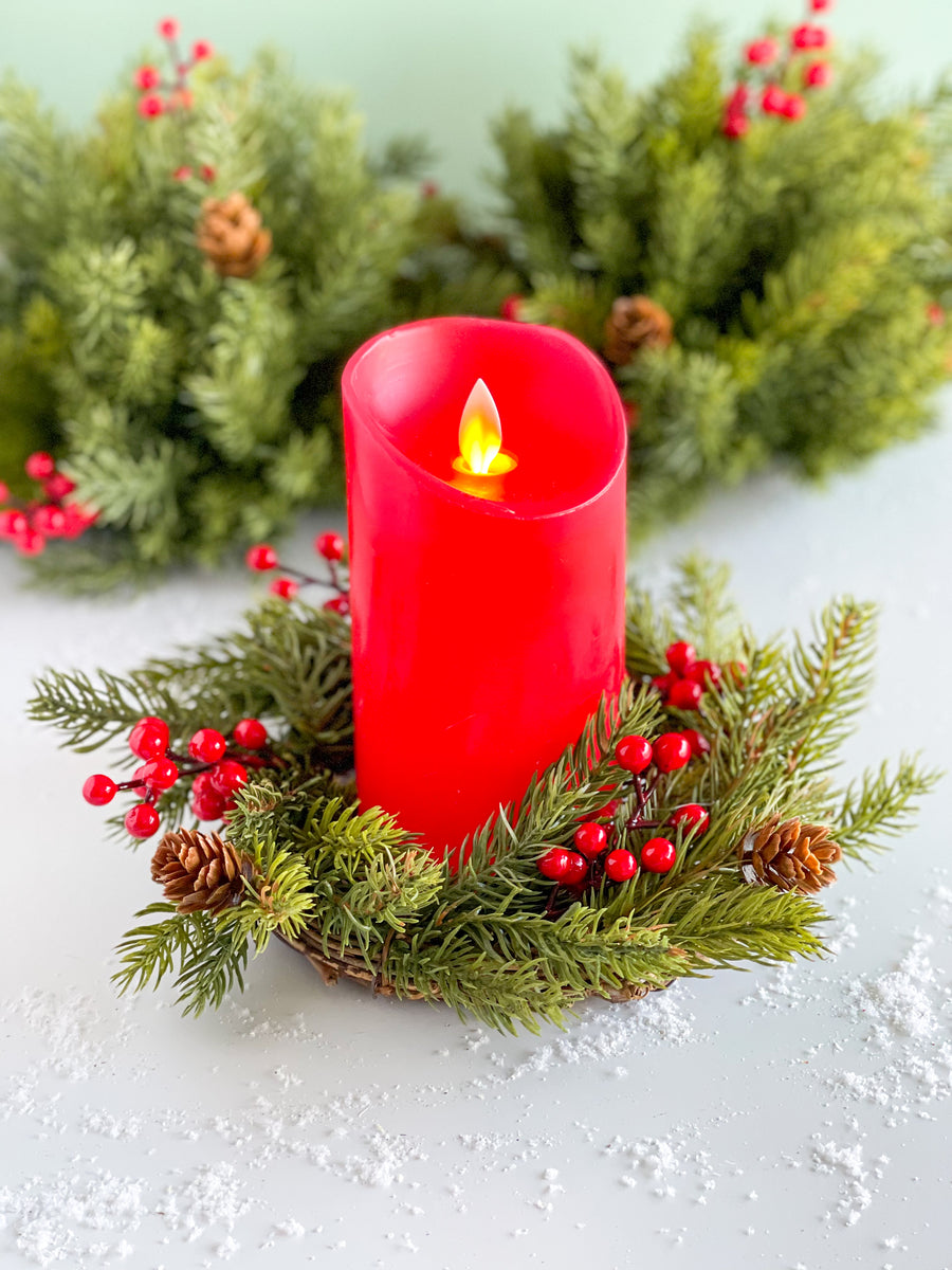 4.5 Inch Christmas Spruce With Berries Candle Ring